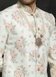 Printed Cream Color Wedding Sherwani